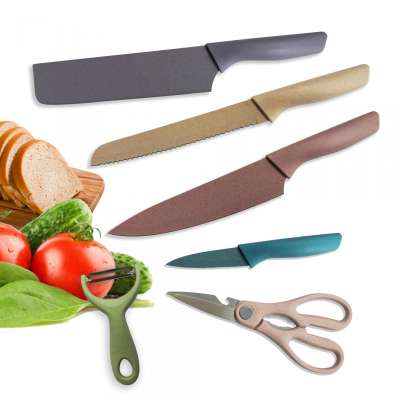 Kitchen knife sets of stainless steel blade colorful rainbow non-stick coating 6 PCS packed in gift box for home & promotion