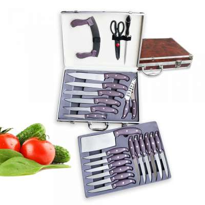 25 PCS Kitchen knife sets cheap price 24 PCS tools packed in aluminium case with wooden grain for home use & promotion